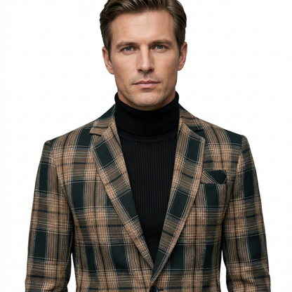 Blazer Men Notched Lapel One Button Long Sleeve