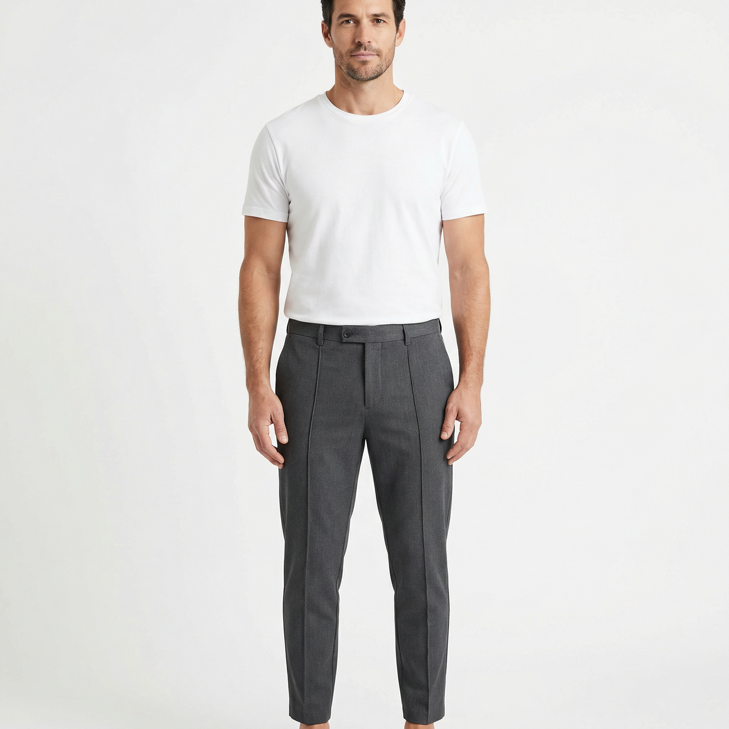 Casual Pants Men Straight Fit Double Pleat