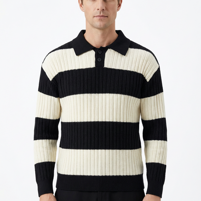 Sweater Men Striped Lapel Collar Casual Fit