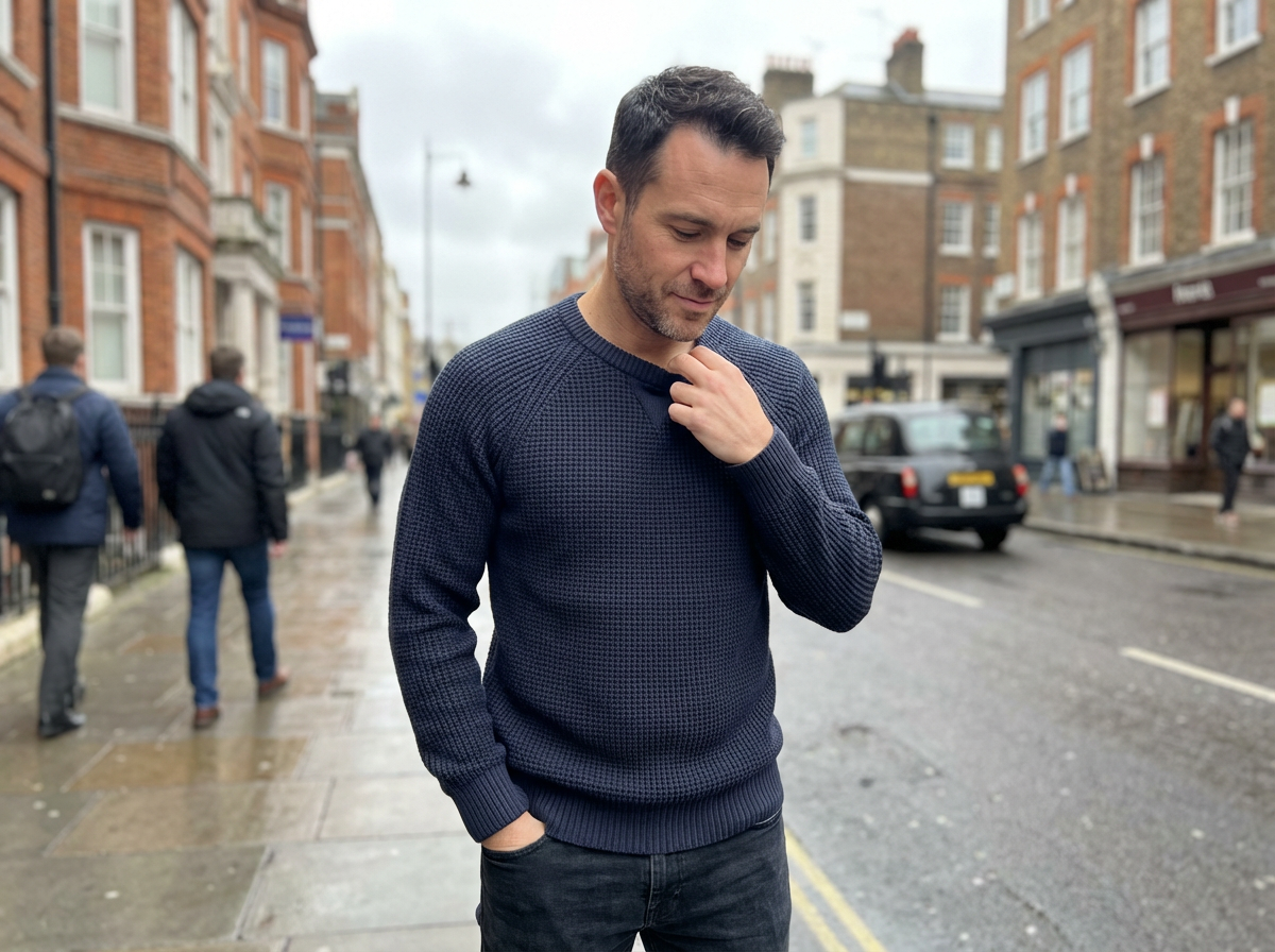 Sweater Men’s Heavyweight Round Neck Pullover Rib-Knit