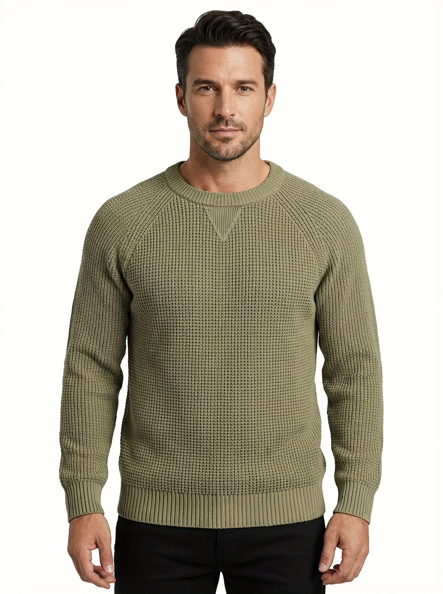 Sweater Men’s Heavyweight Round Neck Pullover Rib-Knit