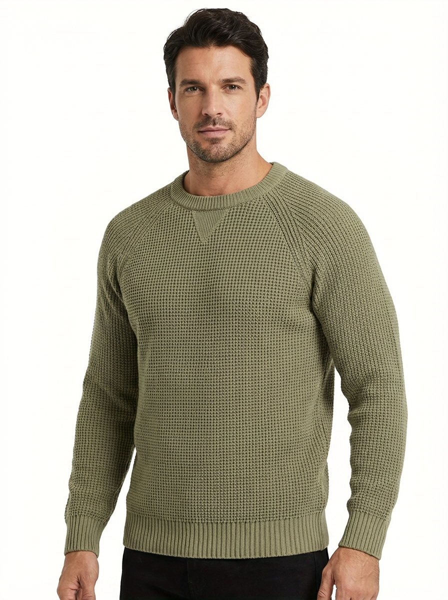 Sweater Men’s Heavyweight Round Neck Pullover Rib-Knit