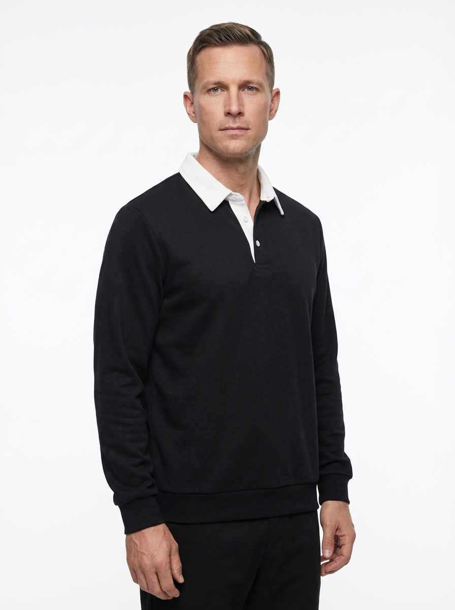 Polo Shirt Men Long Sleeve Button Collar Casual