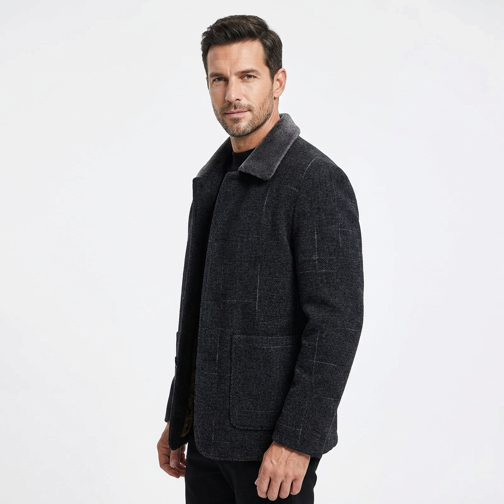 Jacket Men Lapel Collar Long Length Button Front