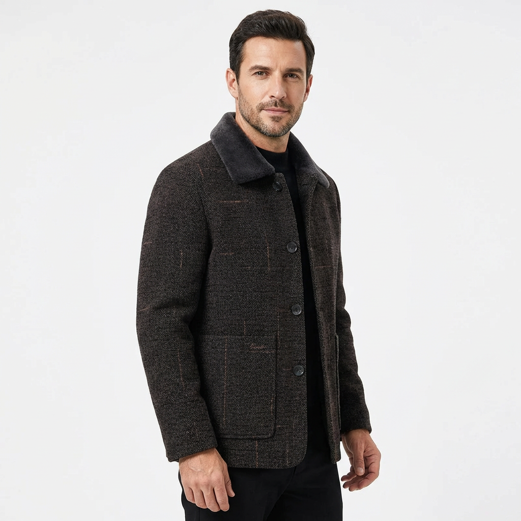 Jacket Men Lapel Collar Long Length Button Front