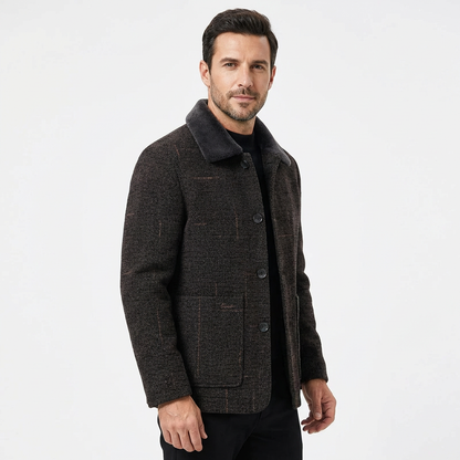 Jacket Men Lapel Collar Long Length Button Front