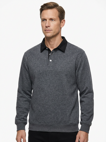 Polo Shirt Men Long Sleeve Button Collar Casual