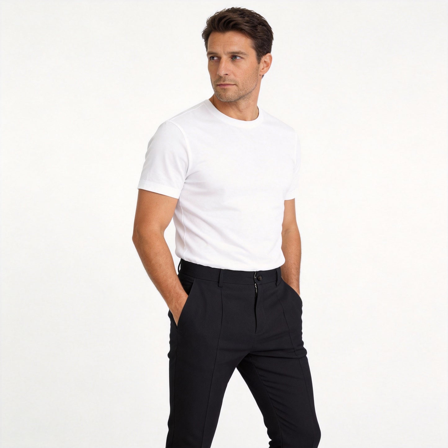 Casual Pants Men Straight Fit Double Pleat