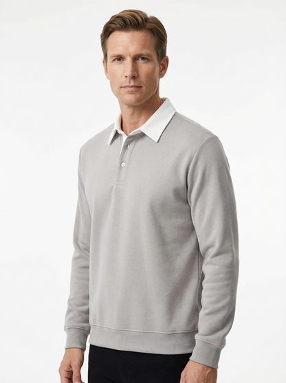 Polo Shirt Men Long Sleeve Button Collar Casual