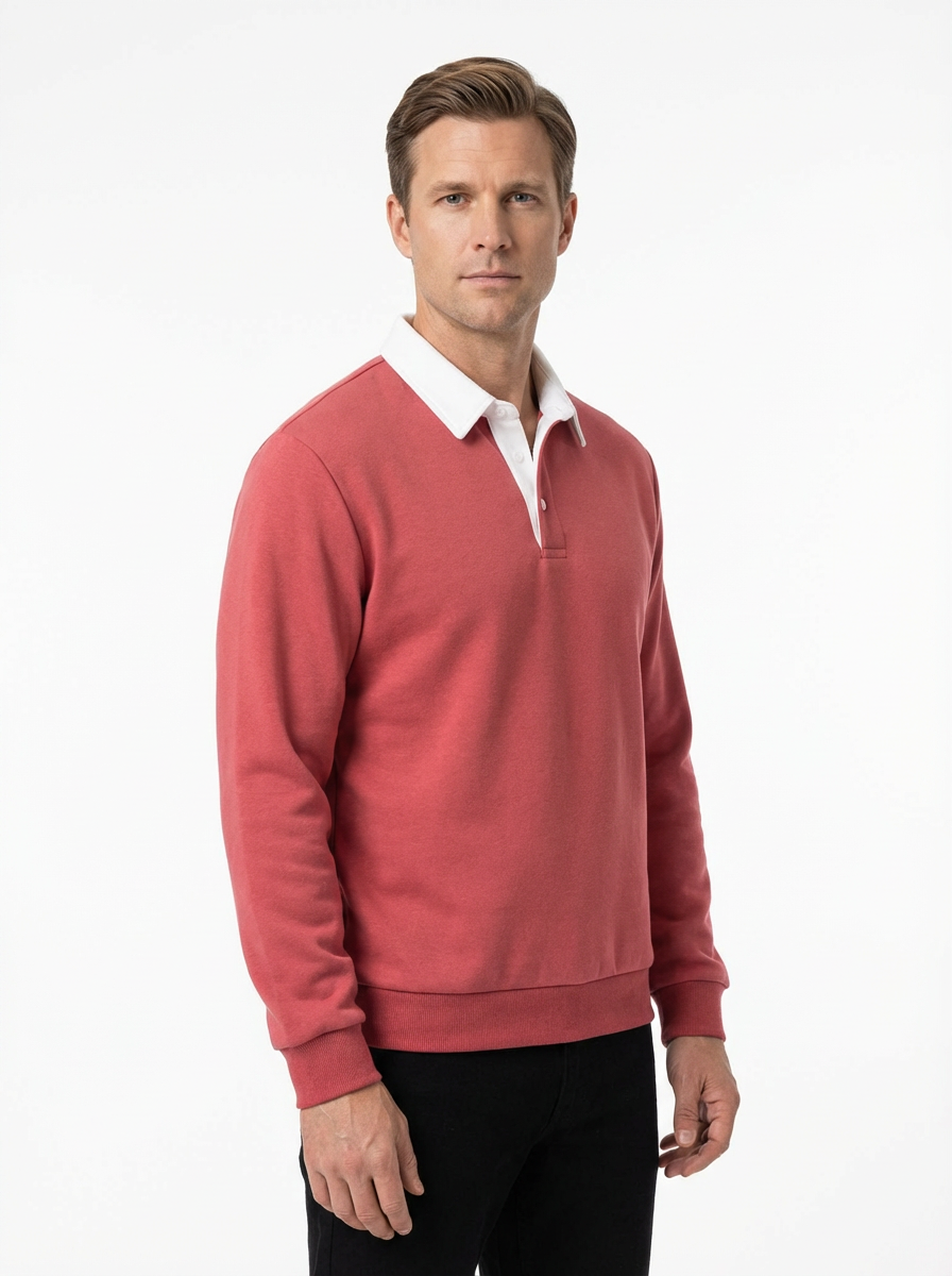 Polo Shirt Men Long Sleeve Button Collar Casual