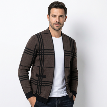 Men’s Cardigan V-Neck Checked Pattern Slim Fit