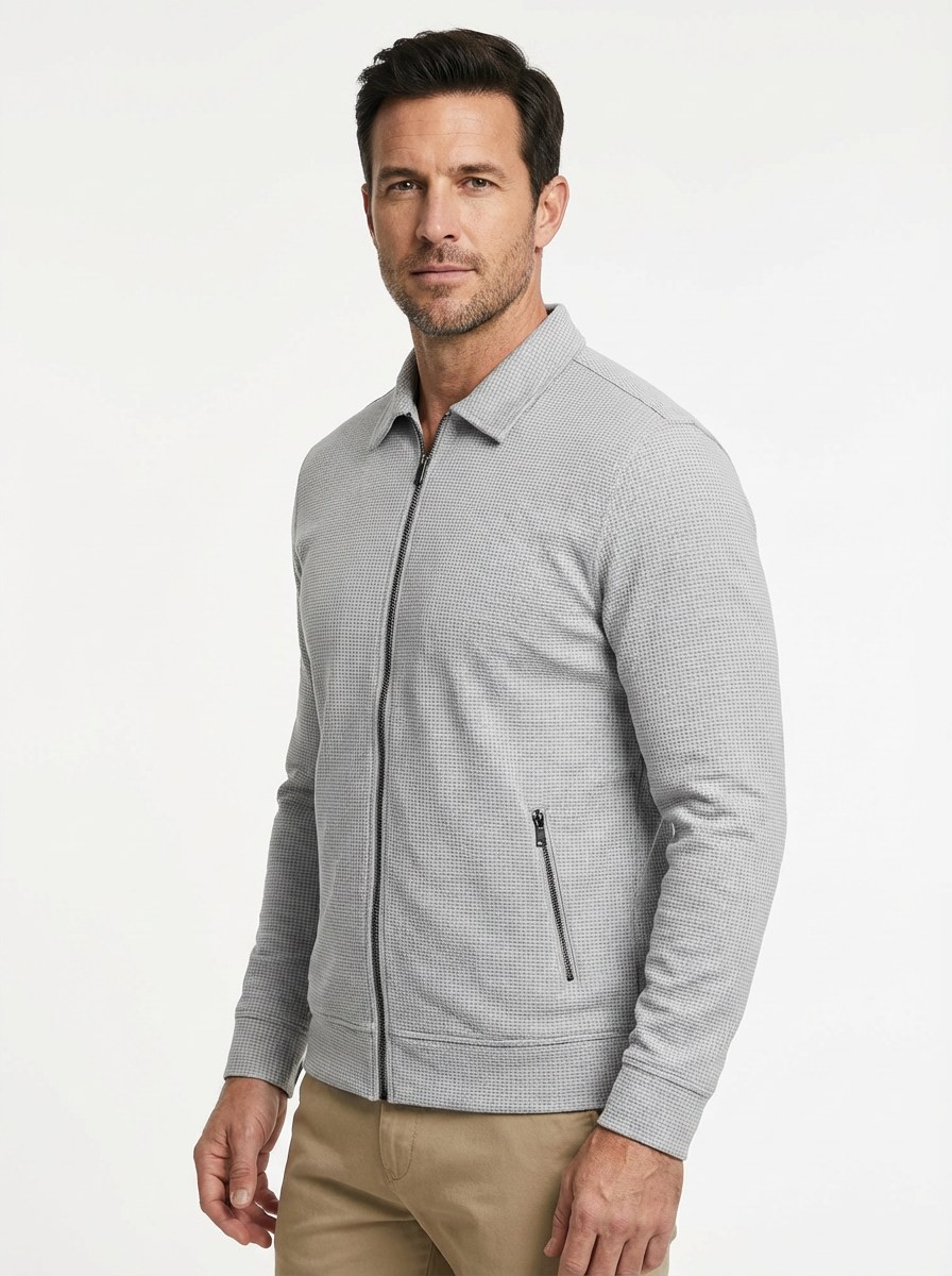 Jacket Men Lapel Collar Zipper Pockets Long Sleeve