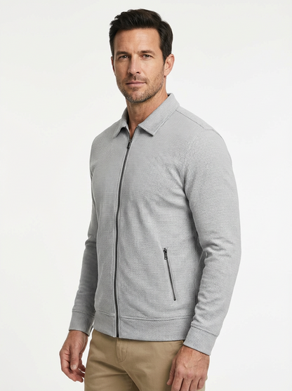 Jacket Men Lapel Collar Zipper Pockets Long Sleeve