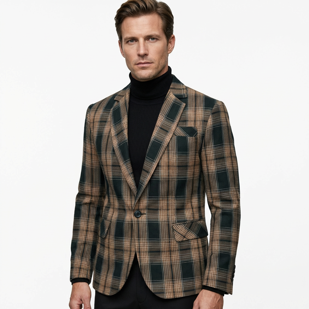 Blazer Men Notched Lapel One Button Long Sleeve