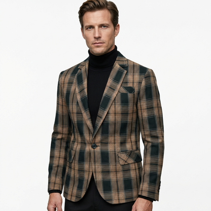 Blazer Men Notched Lapel One Button Long Sleeve