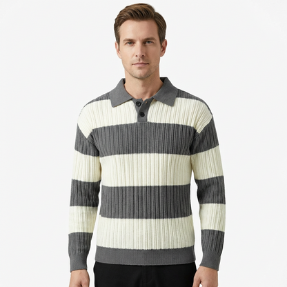 Sweater Men Striped Lapel Collar Casual Fit