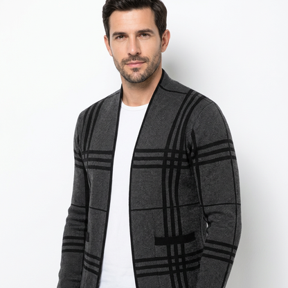 Men’s Cardigan V-Neck Checked Pattern Slim Fit