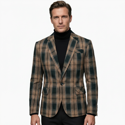 Blazer Men Notched Lapel One Button Long Sleeve