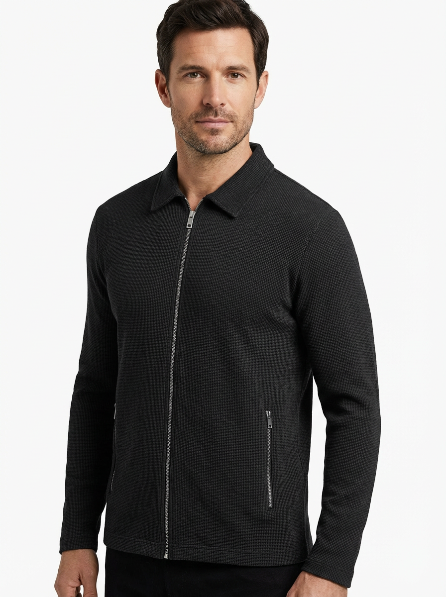 Jacket Men Lapel Collar Zipper Pockets Long Sleeve