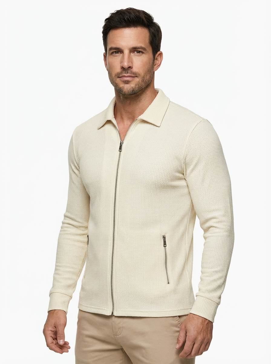 Jacket Men Lapel Collar Zipper Pockets Long Sleeve