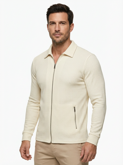 Jacket Men Lapel Collar Zipper Pockets Long Sleeve