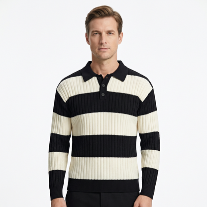 Sweater Men Striped Lapel Collar Casual Fit