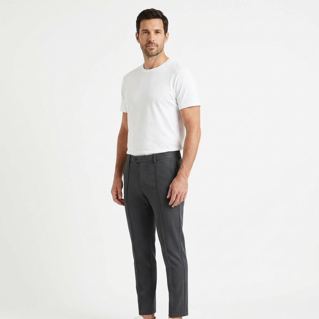 Casual Pants Men Straight Fit Double Pleat