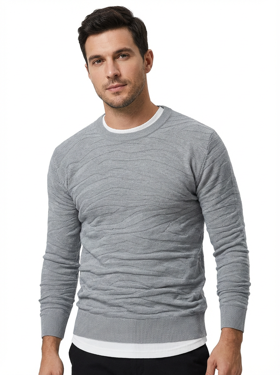 Sweater Men’s Rib-Knit Crew Neck Long Sleeve Pullover