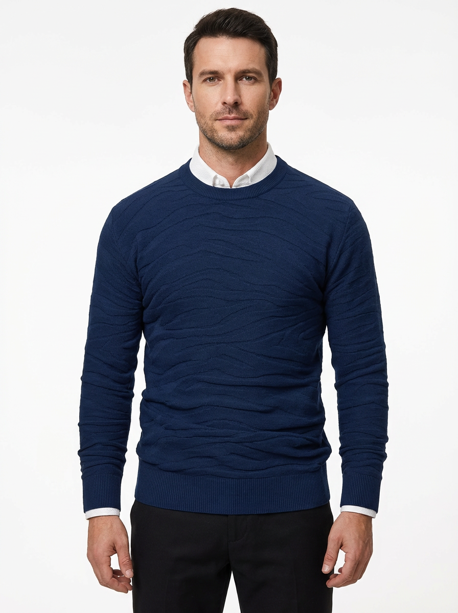 Sweater Men’s Rib-Knit Crew Neck Long Sleeve Pullover