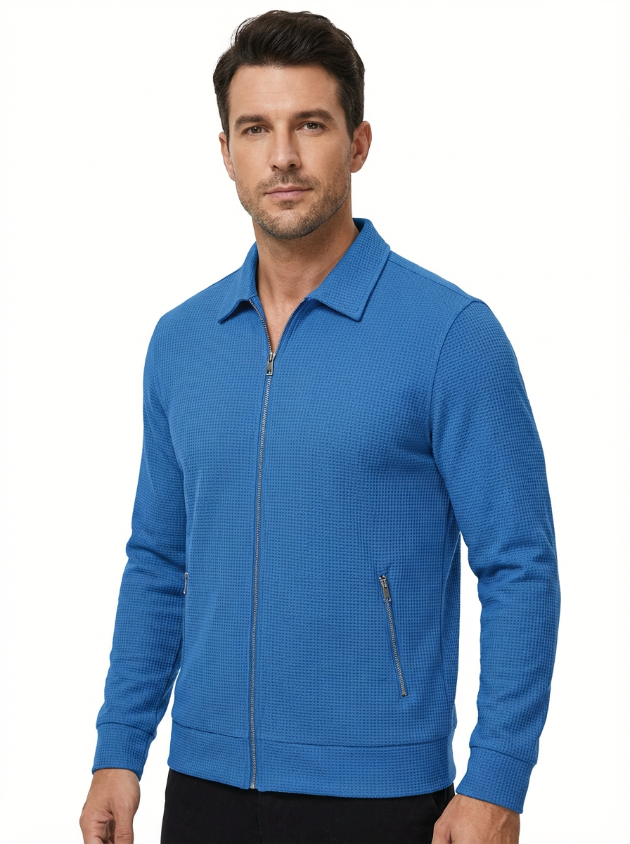 Jacket Men Lapel Collar Zipper Pockets Long Sleeve