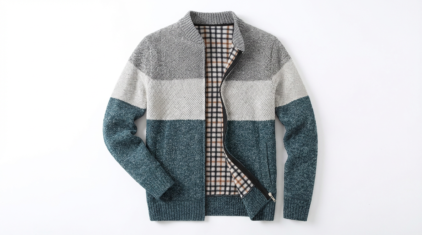 Sweater Jacket Men Stand-Up Collar Zipper Closure