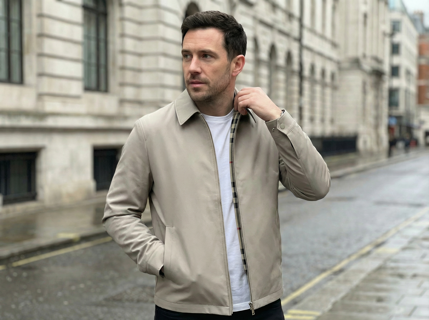 Jacket Men Lapel Collar Loose Fit Office Casual