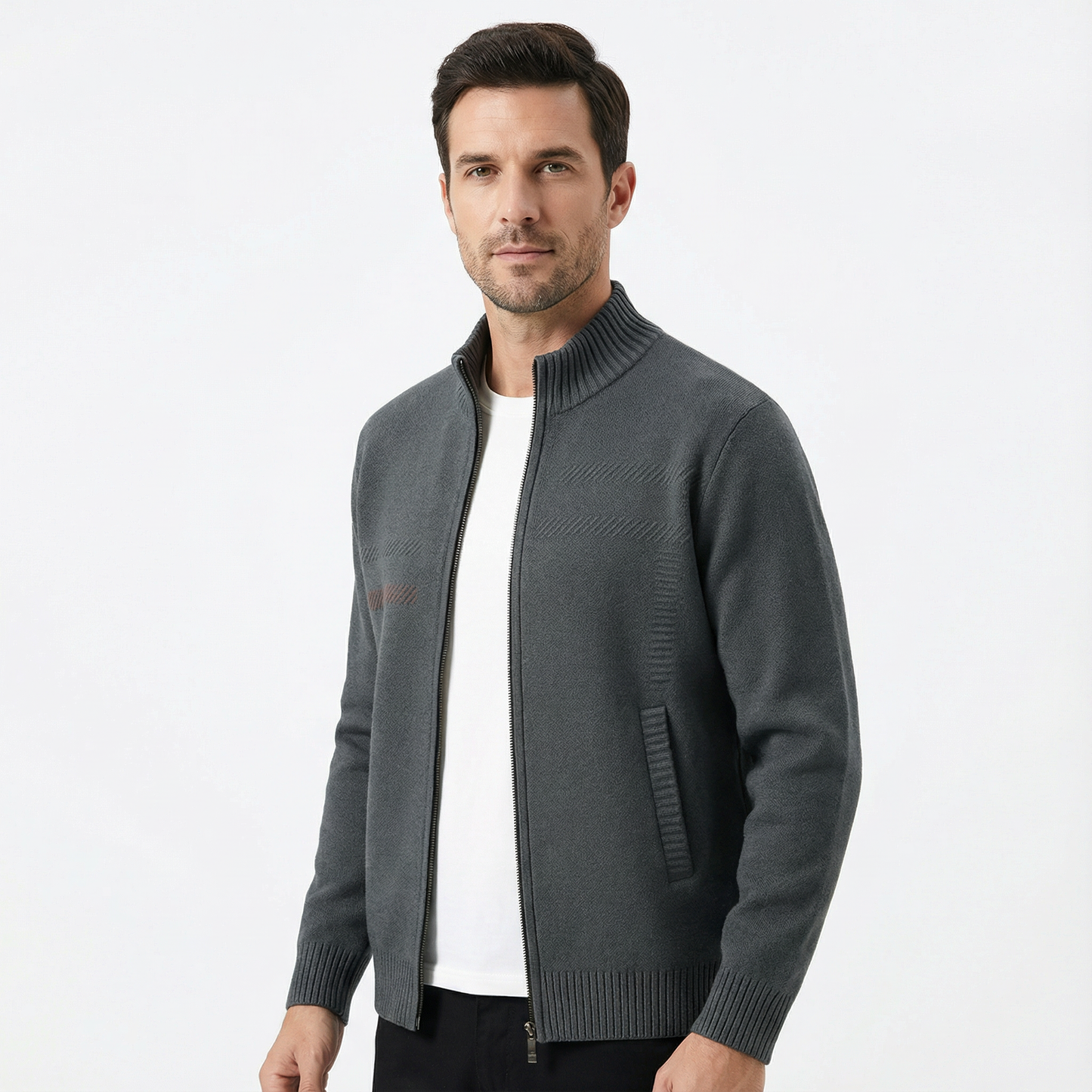 Cardigan Jacket Men Stand Neck Casual Fit