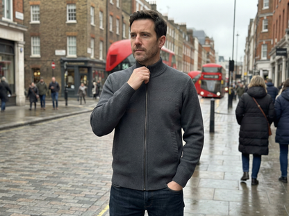 Cardigan Jacket Men Stand Neck Casual Fit