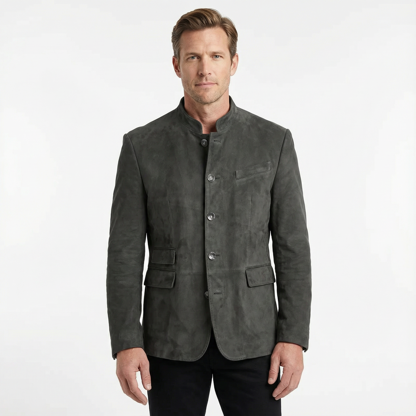 Blazer Jacket Men Stand Collar Casual Daily