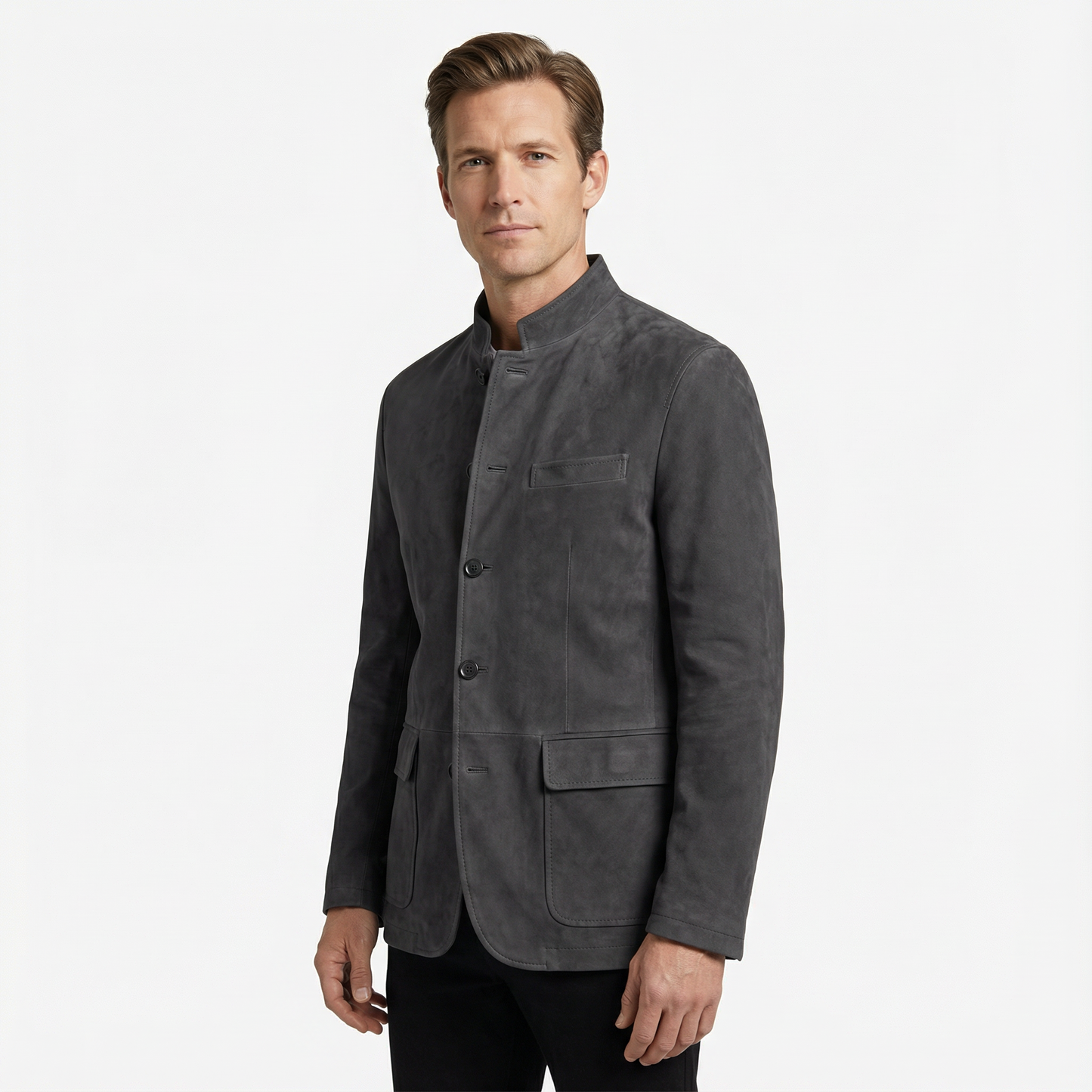 Blazer Jacket Men Stand Collar Casual Daily