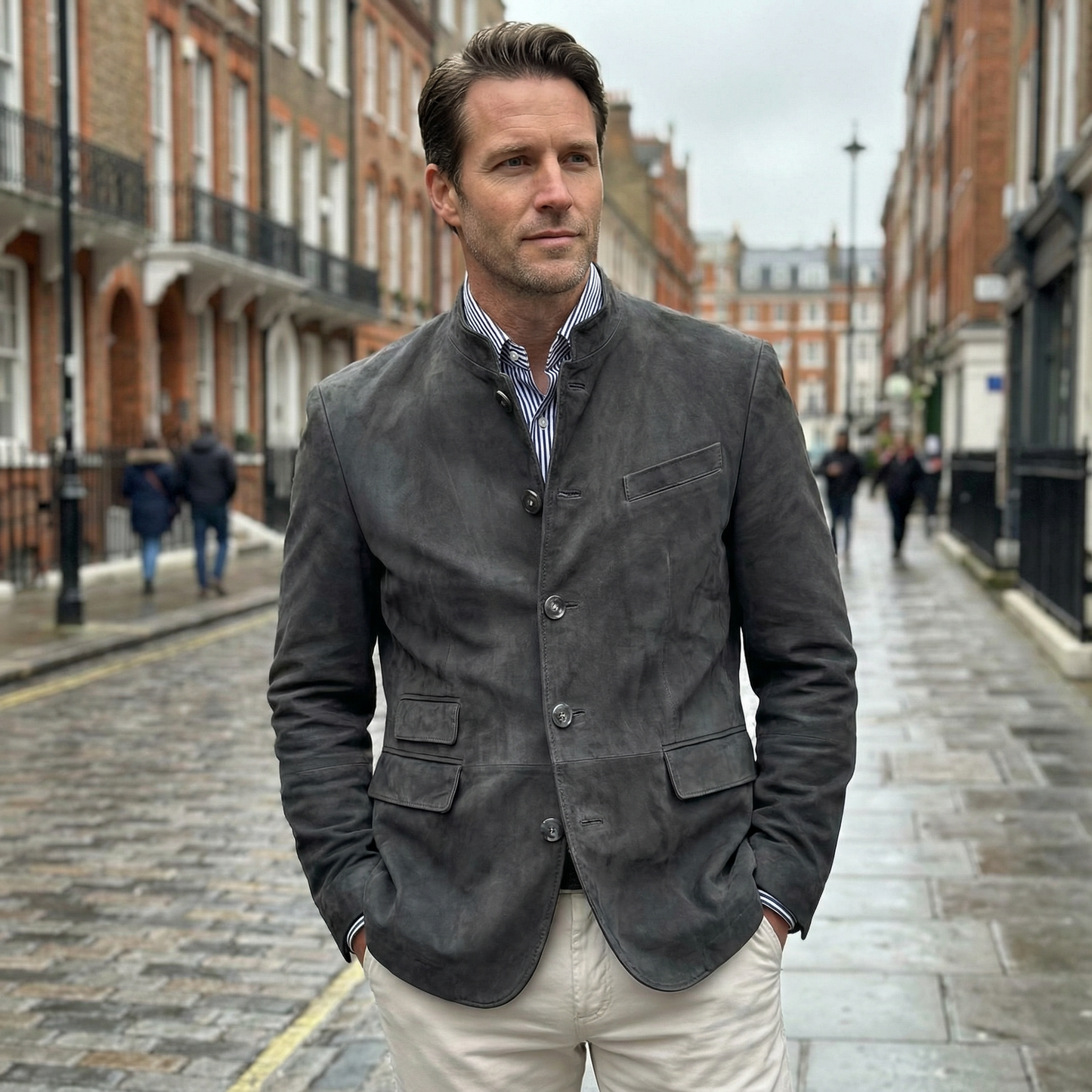 Blazer Jacket Men Stand Collar Casual Daily