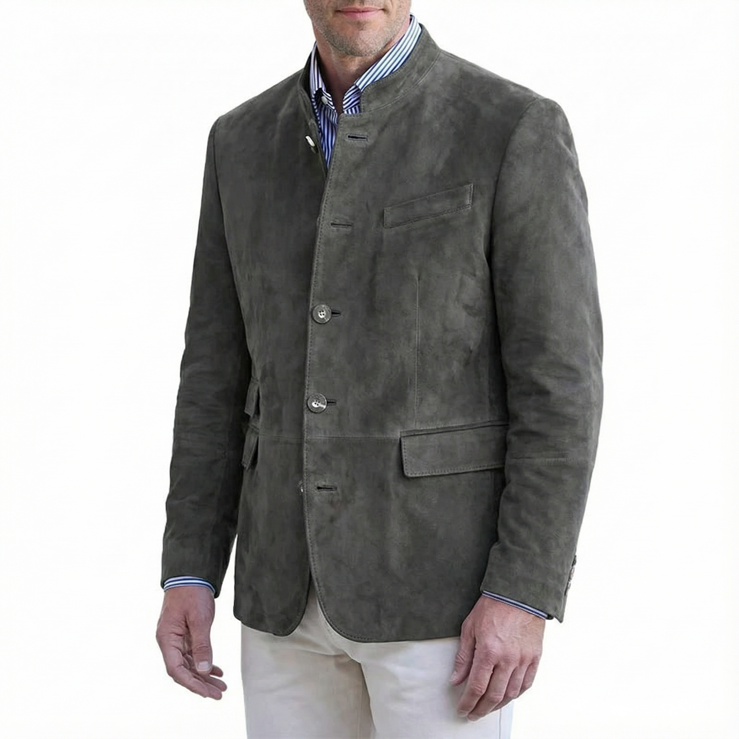 Blazer Jacket Men Stand Collar Casual Daily