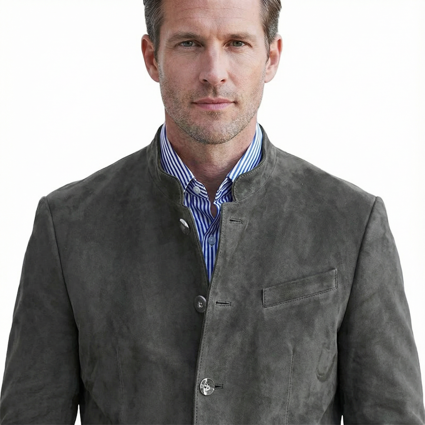 Blazer Jacket Men Stand Collar Casual Daily