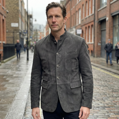 Blazer Jacket Men Stand Collar Casual Daily