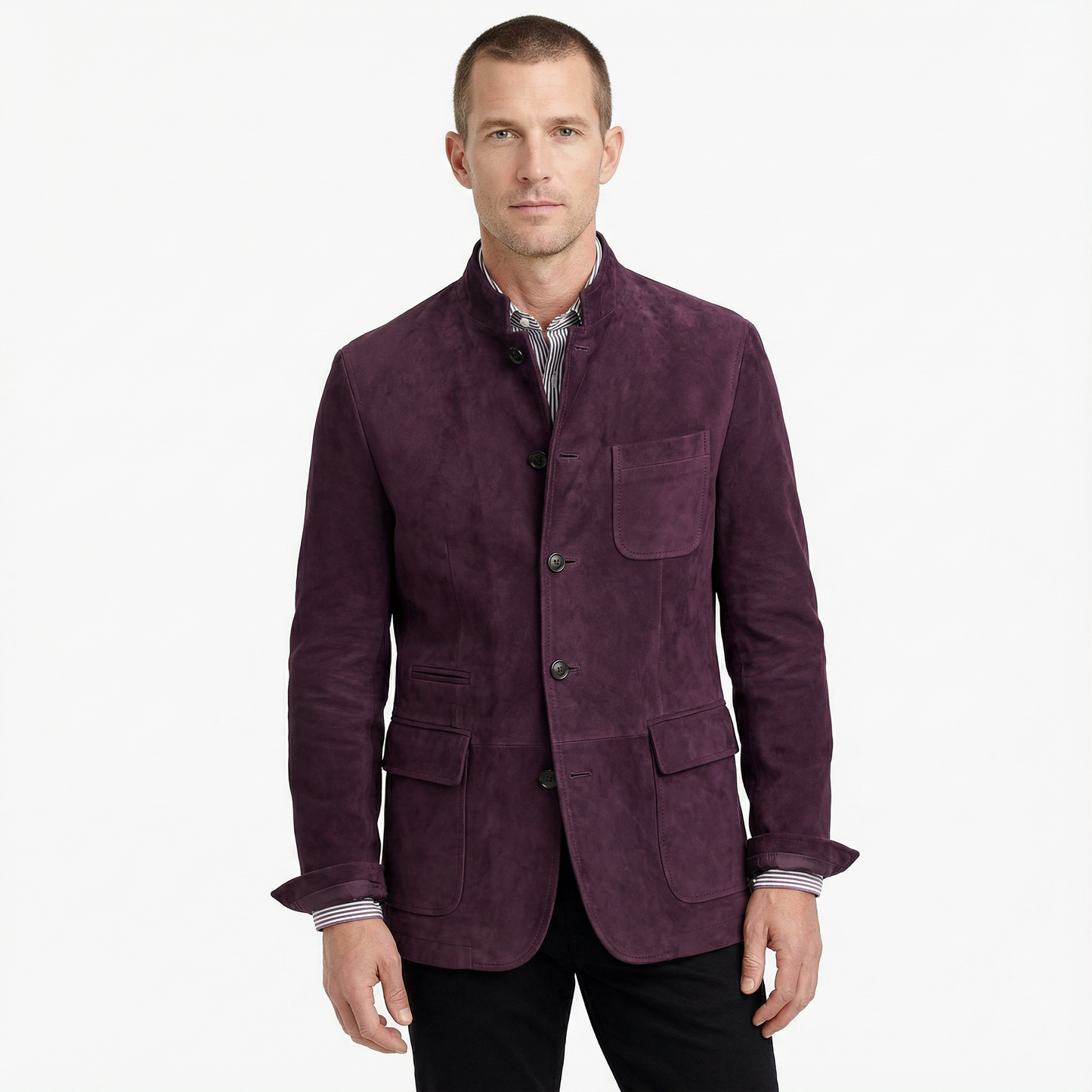 Blazer Jacket Men Stand Collar Casual Daily