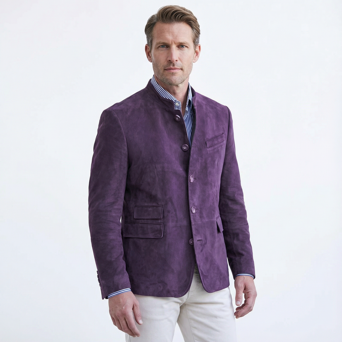 Blazer Jacket Men Stand Collar Casual Daily