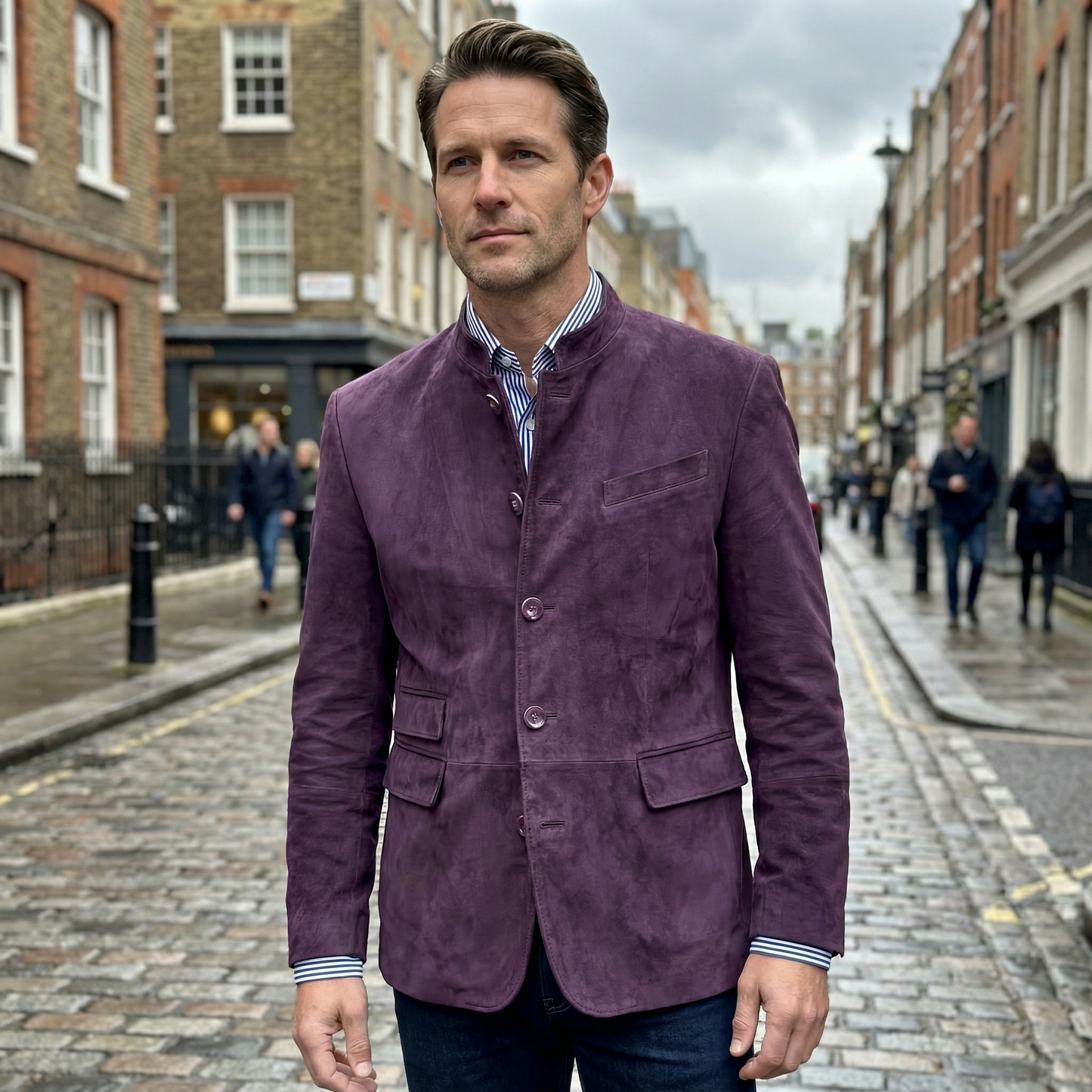 Blazer Jacket Men Stand Collar Casual Daily