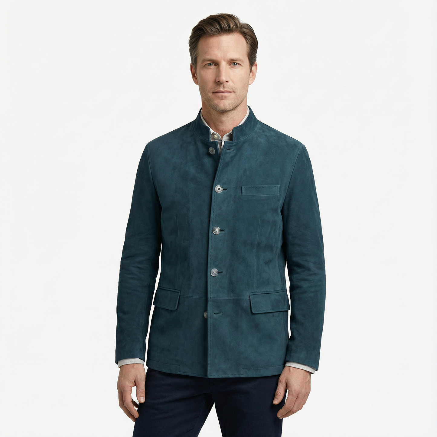 Blazer Jacket Men Stand Collar Casual Daily