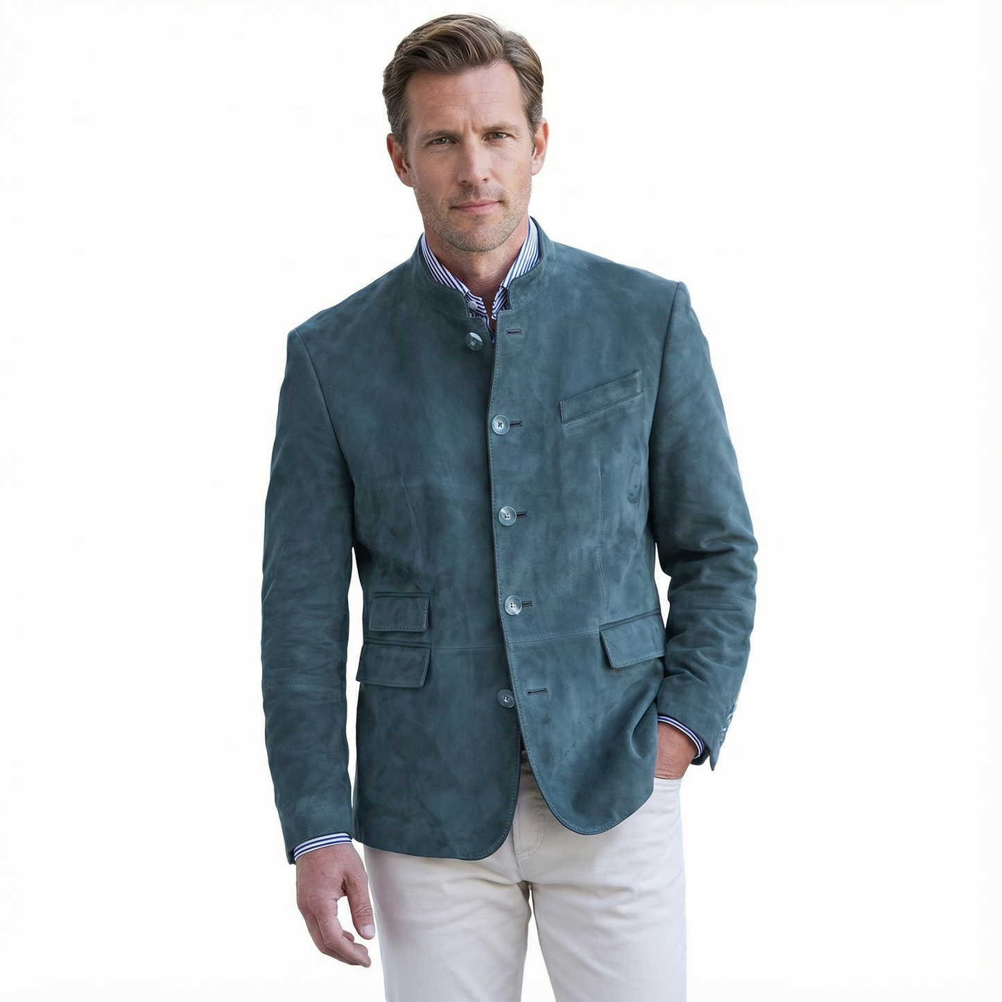 Blazer Jacket Men Stand Collar Casual Daily