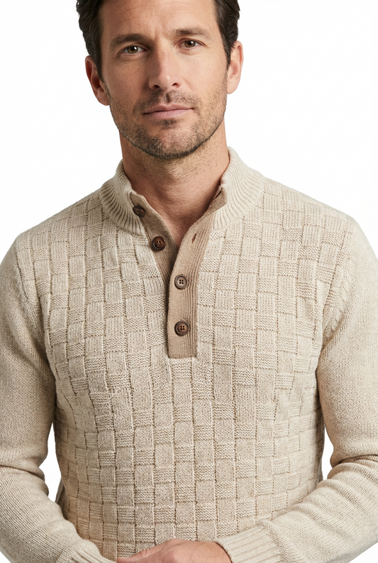 Sweater Men Quarter-Zip Collar Long Sleeve Business Style