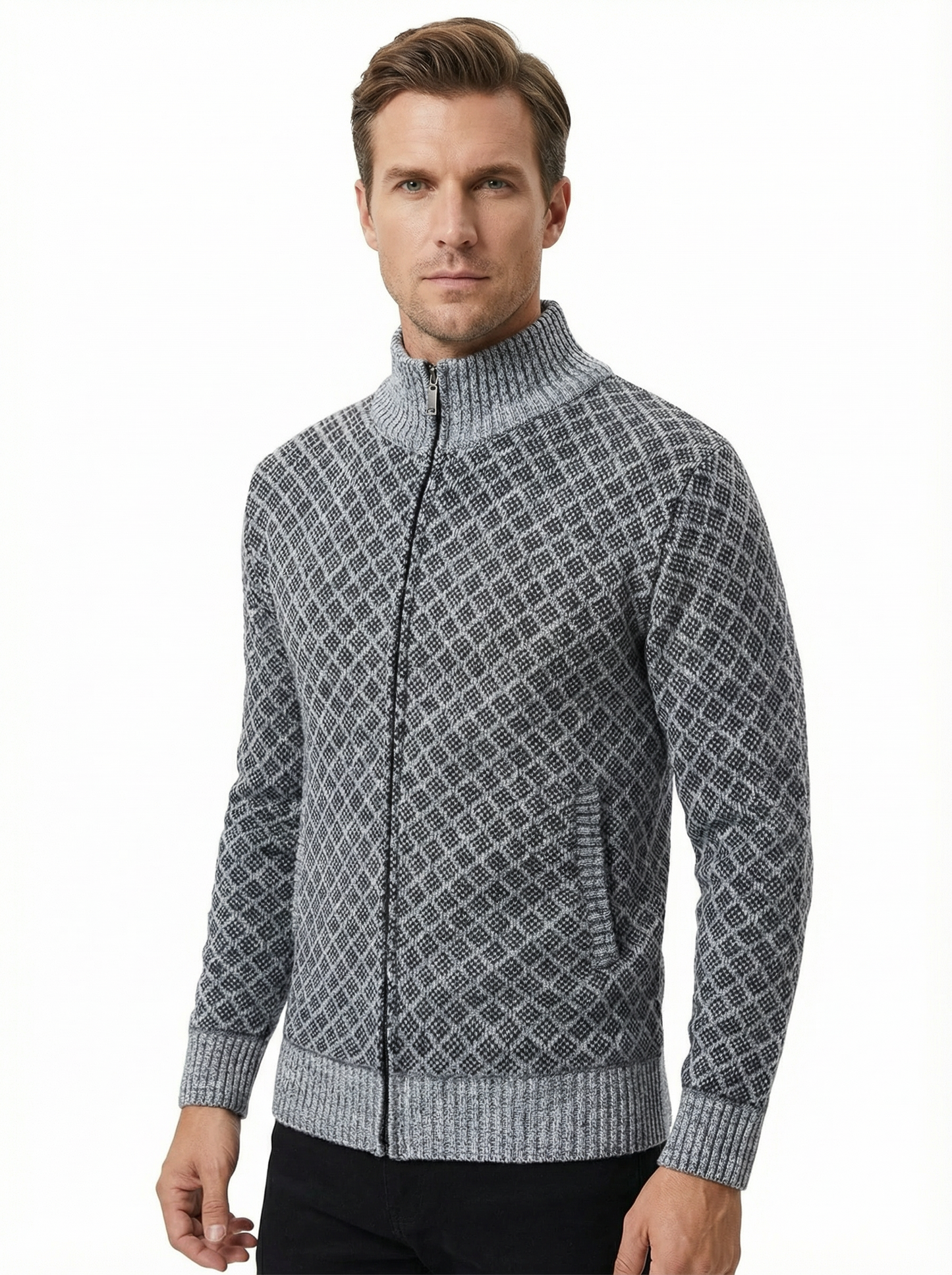 Sweater Jacket Men Stand-Up Collar Slim Fit