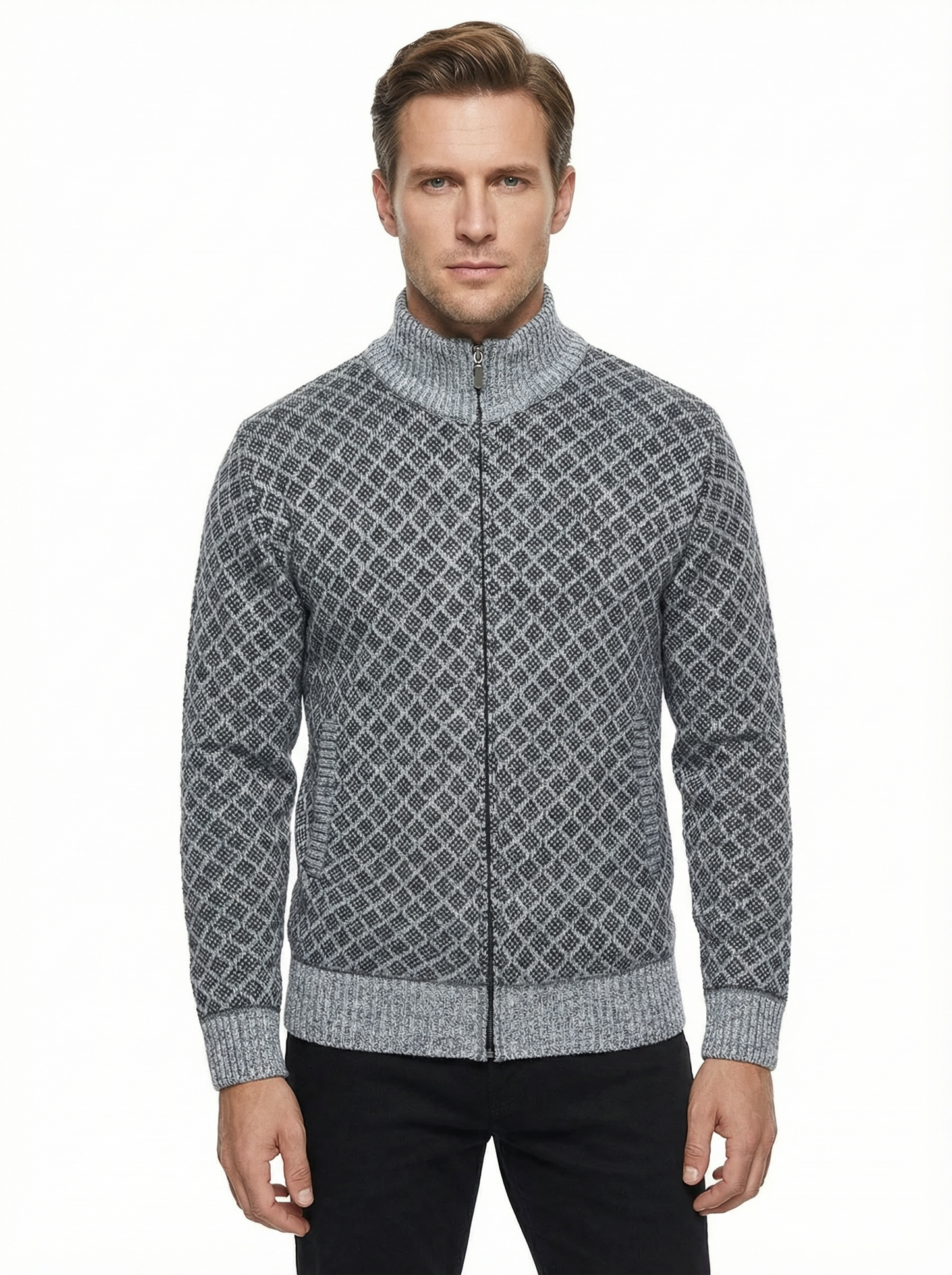 Sweater Jacket Men Stand-Up Collar Slim Fit