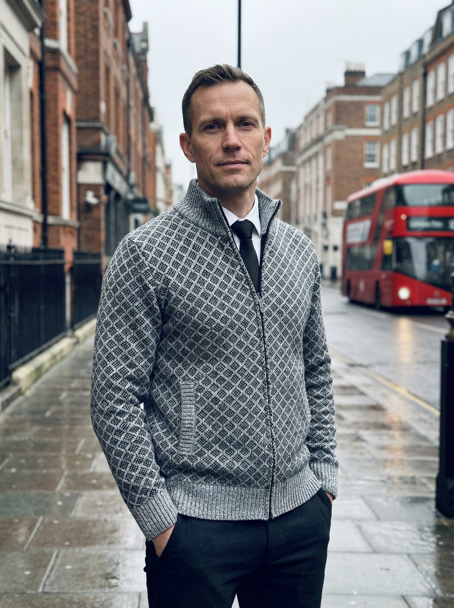 Sweater Jacket Men Stand-Up Collar Slim Fit